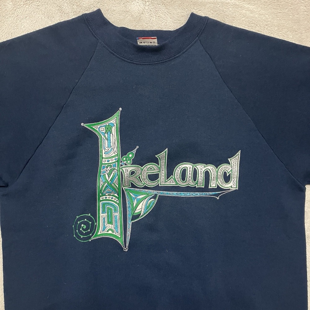 Vintage Ireland Crewneck Sweatshirt Mens Large Blue Sweater Pullover Made In USA